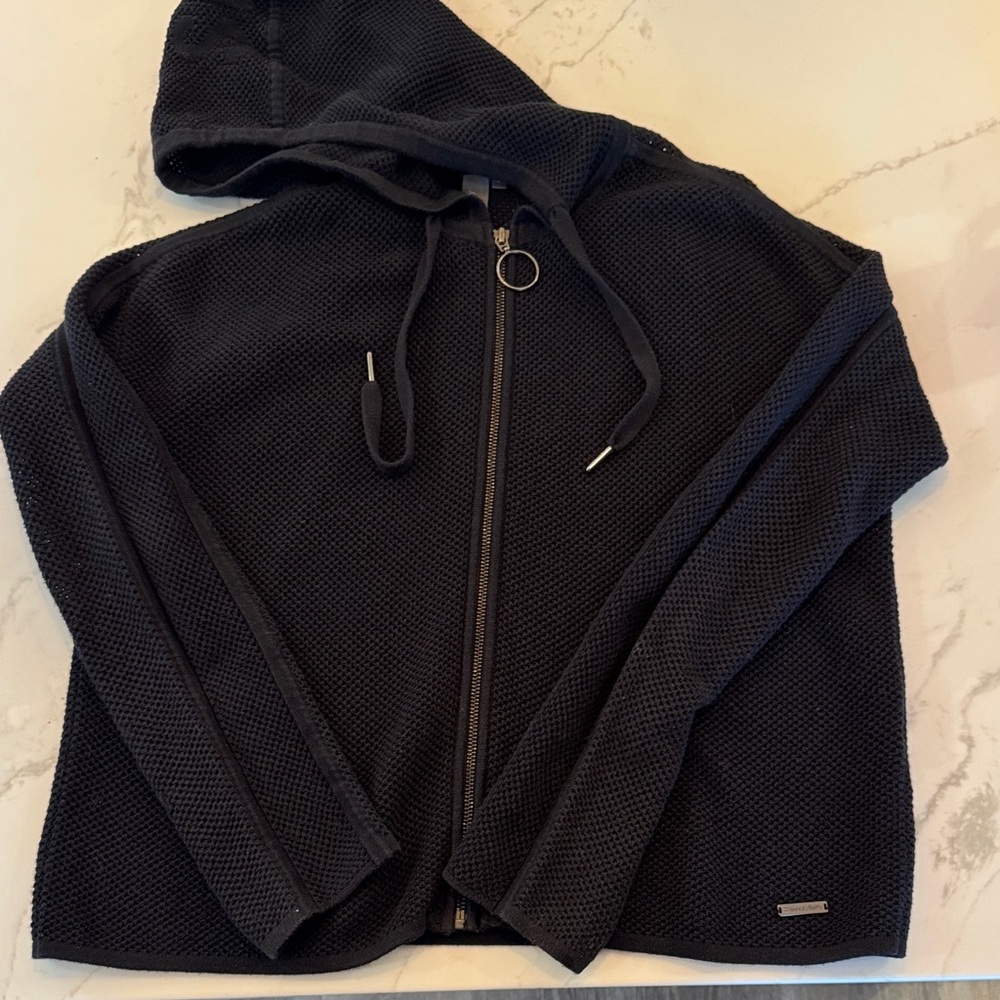 Sweaty Betty Black Hooded Zip Knit Cardigan